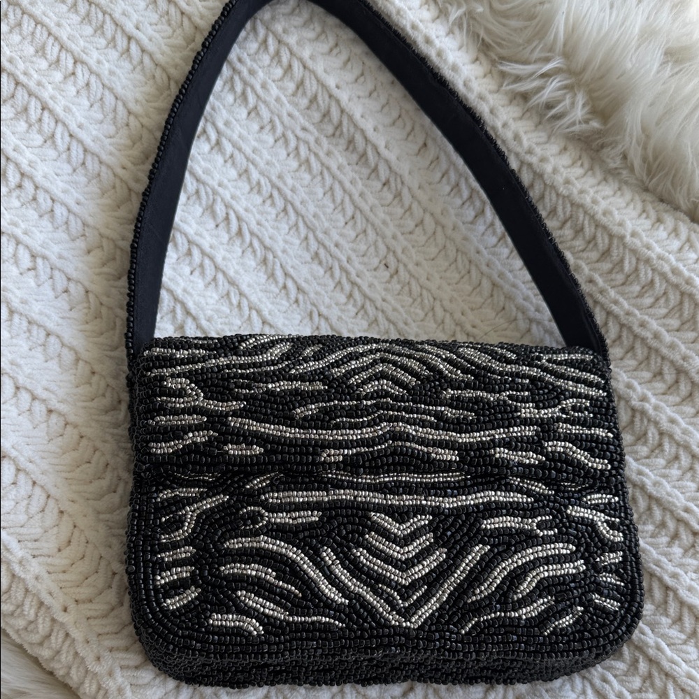 Elegant Black and Silver Beaded Women's Bag